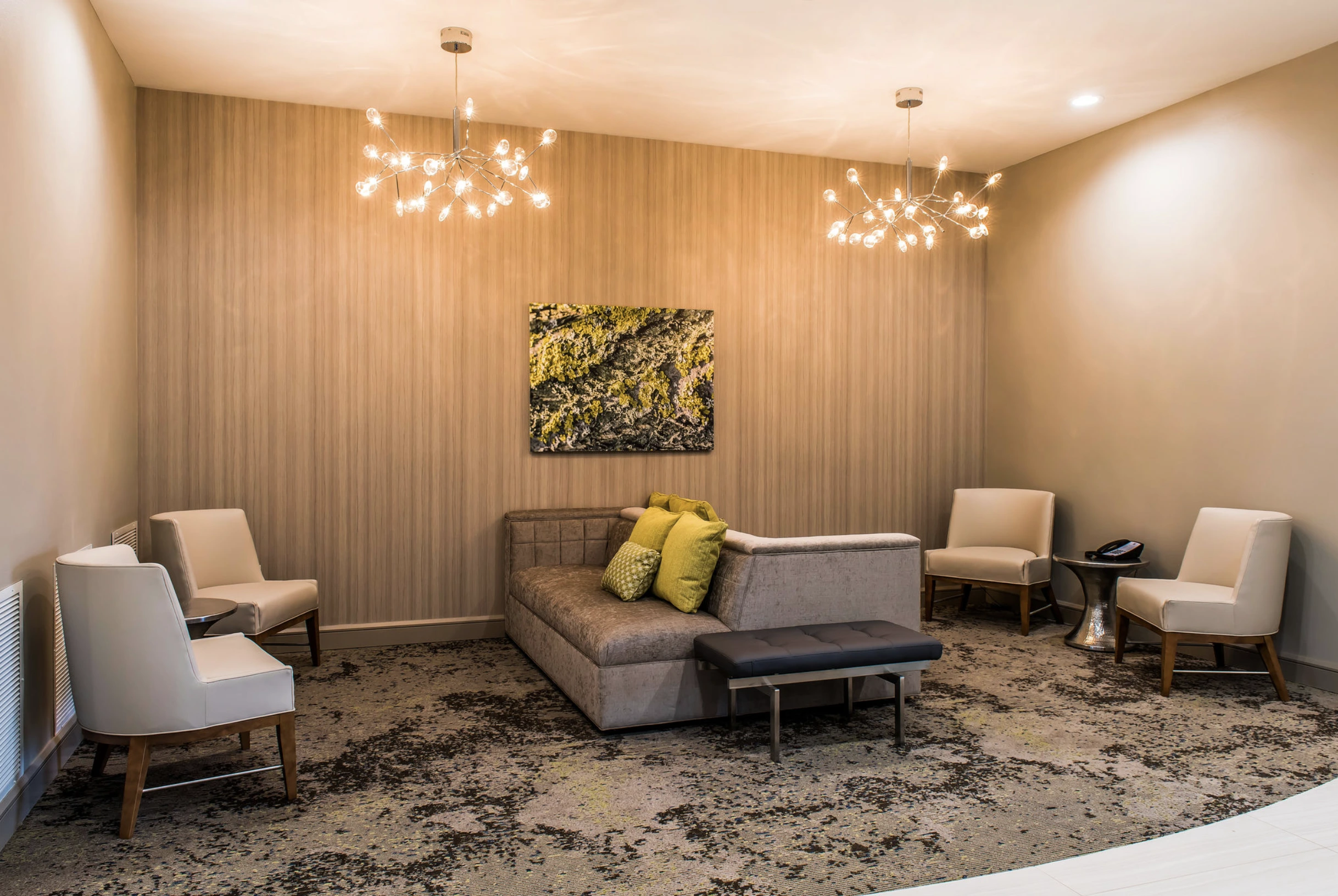 welcoming hospitality lounge featuring custom carpet designed to support guest comfort and memorable experiences