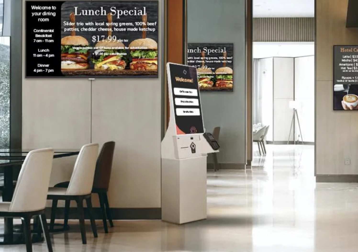 LG Business Solutions digital signage and self-service kiosk supporting hospitality guest engagement, property communication, and operational efficiency