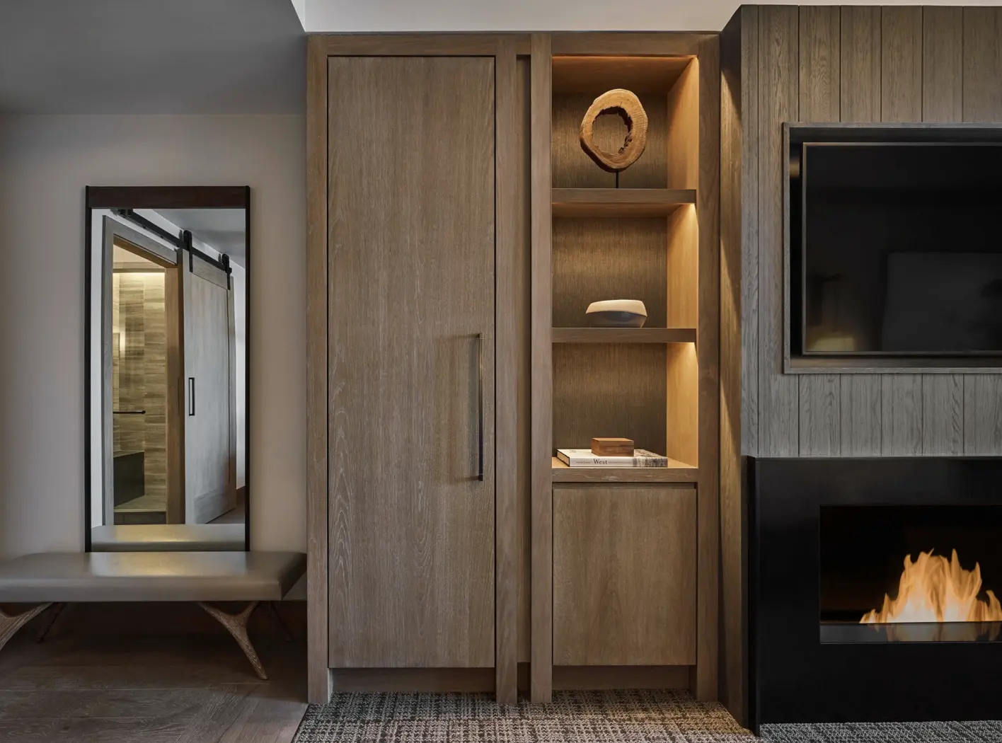 Montage Big Sky guestroom millwork and integrated storage by Montague demonstrating collaborative custom furniture execution across designers procurement teams and ownership