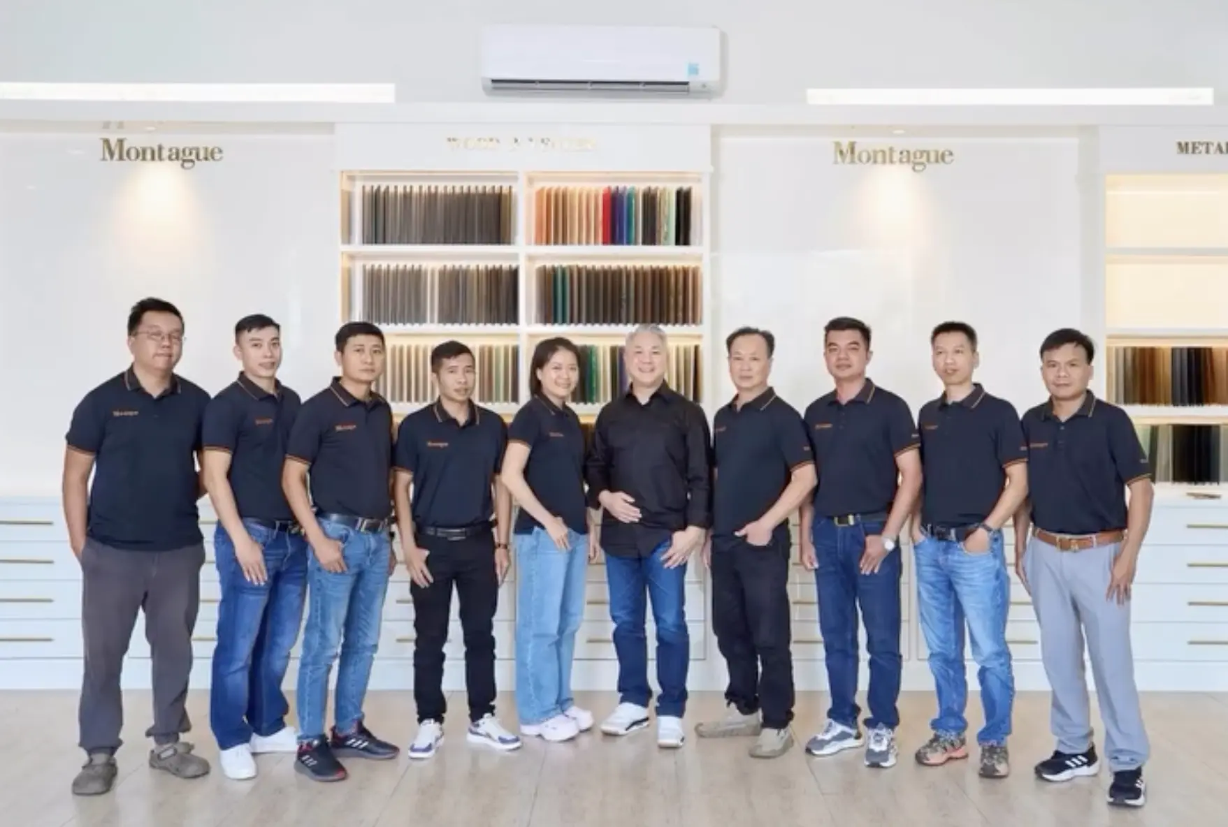 Montague custom hospitality furniture team at BDNY showcasing craftsmanship and collaborative manufacturing partnerships with hospitality designers and procurement partners