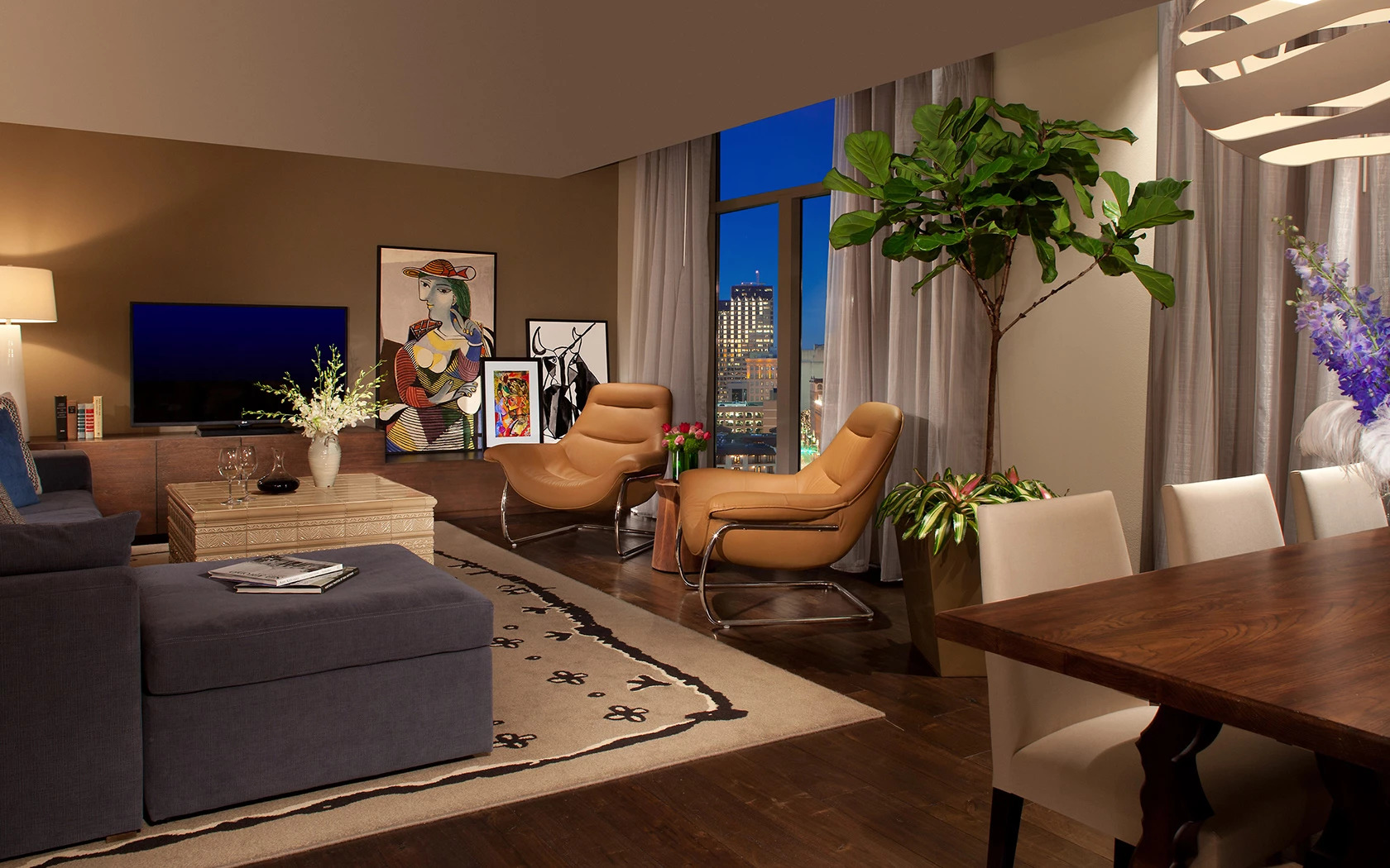 Completed Hotel Contessa guest suite showcasing the result of disciplined hospitality preliminary budgeting and coordinated FF&E procurement by Beyer Brown