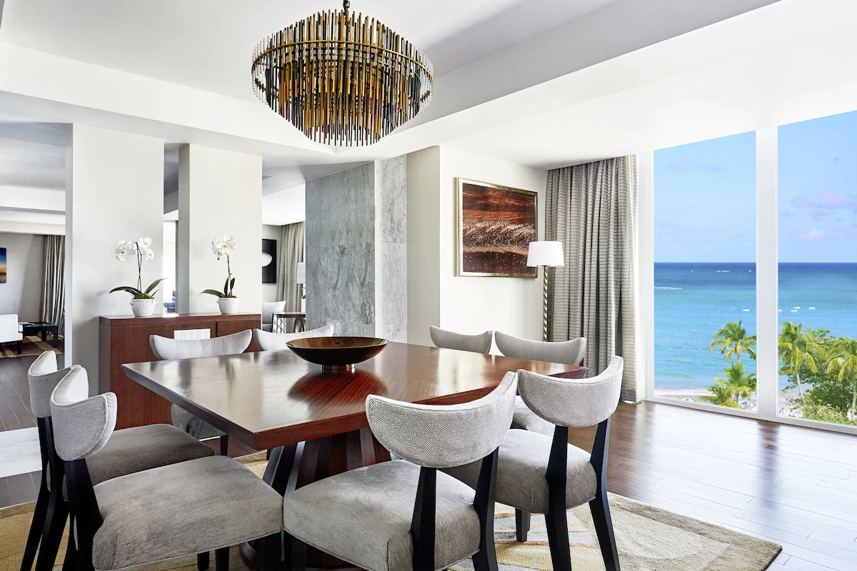 Completed Hotel Contessa guest suite showcasing the result of disciplined hospitality preliminary budgeting and coordinated FF&E procurement by Beyer Brown